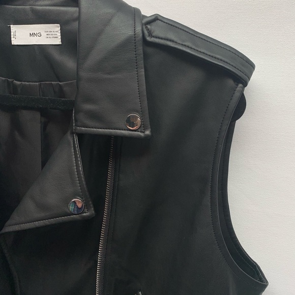 Mango Faux Leather Sleeveless Biker Jacket Vest Black XL - Picture 4 of 8